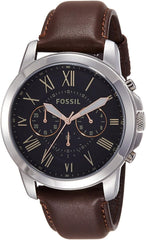 Fossil Leather Mens Quartz Watch Black&Gold/Brown