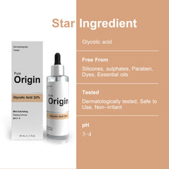 Pure Origin Glycolic Acid 20% Face Serum | Exfoliates & Renews The Skin | Recommended For Brighter Even Tone Skin | Eco-Friendly | Clinically Validated Serum | 30Ml