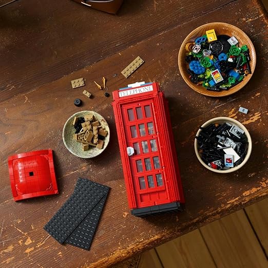 LEGO Ideas Red London Telephone Box Set, Model Kit for Adults to Build, Creative Activity with Mobile Phone Stand, Home Office Desk Décor, Souvenir Gift Idea for Men, Women, Him or Her 21347