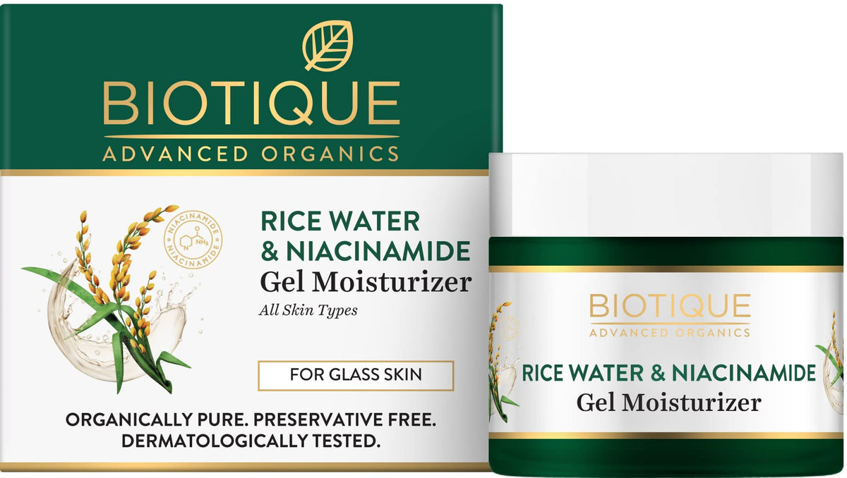 Biotique Rice Water & Niacinamide Gel Moisturizer for All Day Hydration & Natural Glow-Lightens Dark Spots & Acne Scars|For Men & Women - 50ml