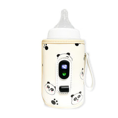 Lolotzii Portable Bottle Warmer, Temperature Adjustment Baby Milk Waemer with LED Display and USB, Panda Waterproof Bottle Warmer for Travel, Car