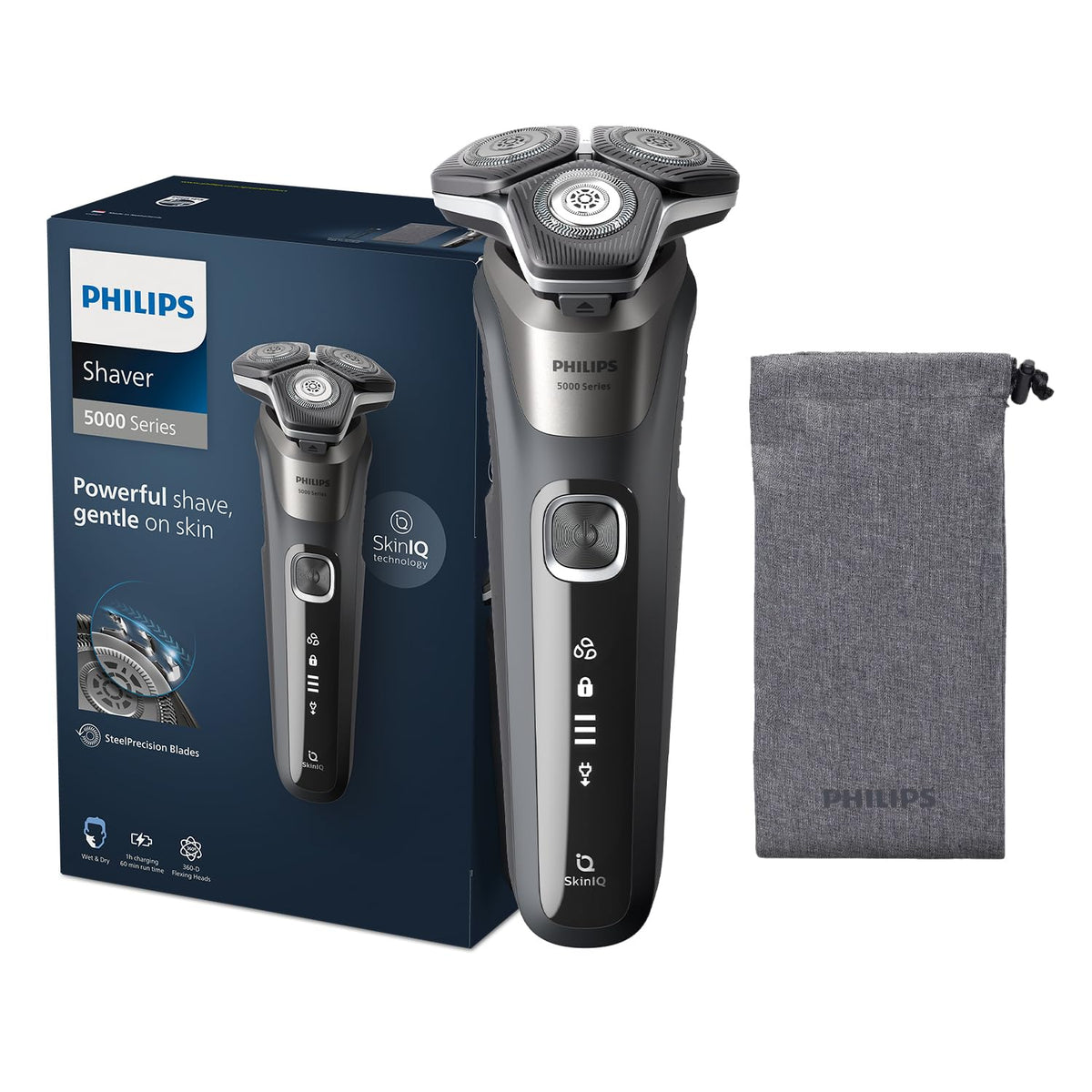Philips Shaver S5887/10 | Wet & Dry Use | Smart SkinIQ Tech for a Powerful, Comfortable Shave | Flexible Heads, Power Adapt Sensor | 60min Cordless Use, Travel Case Included
