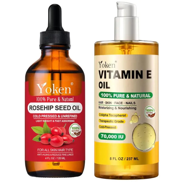 Yoken Organic Vitamin E Oil & Rosehip Seed Oil, 100% Pure Oil for Skin,Scars and Face Care