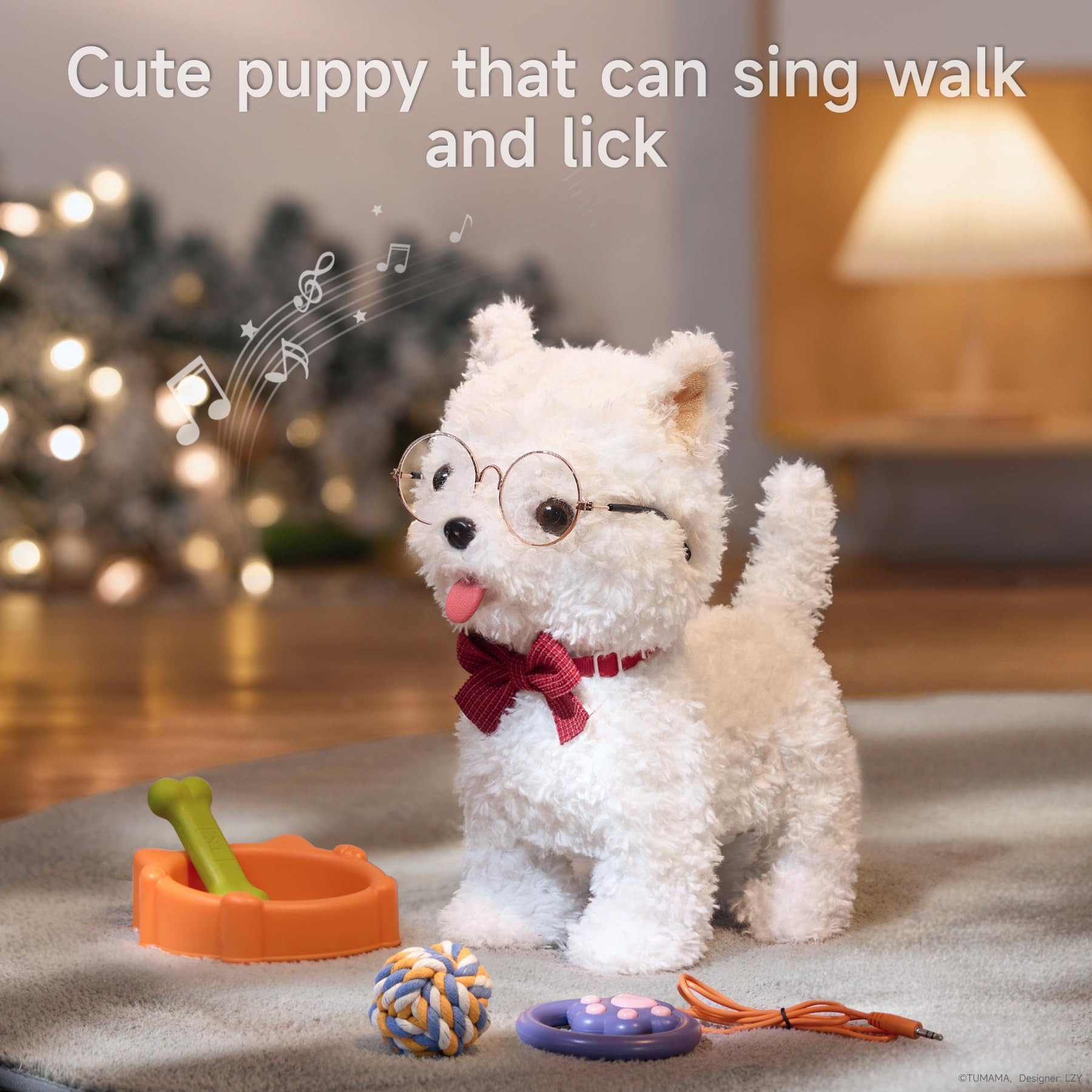TUMAMA Baby Pet Dog Toys Remote Control Voice Control Interactive Plush Puppy Toy Walking, Barking, Tongue Licking, Tail Wagging, Walking Dog Toy