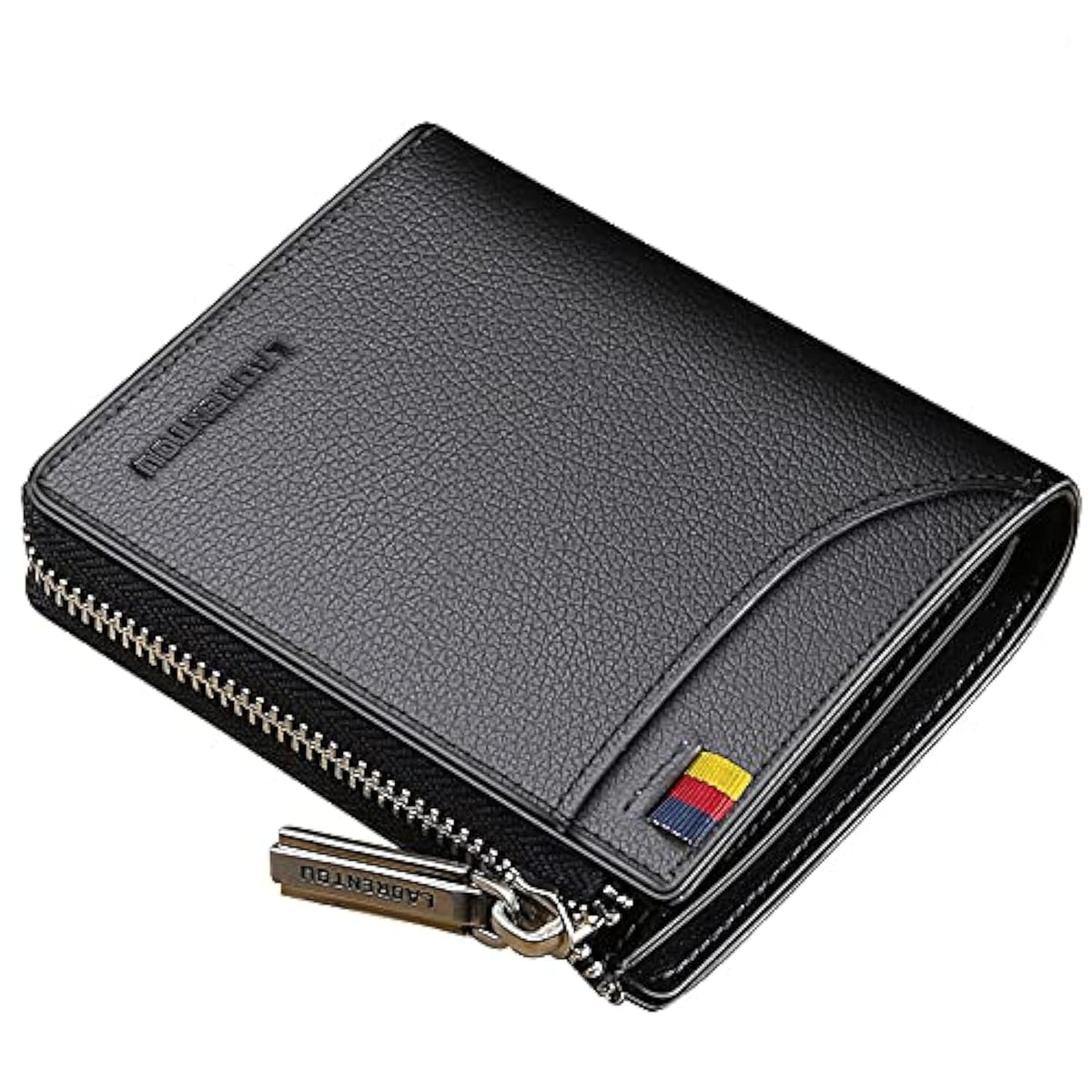 LAORENTOU Genuine Leather Wallets for Men, RFID Blocking, Multi Card Holder Slim Mens Wallet with Zipper Coin Purse, Bifold Wallet for Man, Boys, Teens(Black) (Soft Lichee Pattern Black)