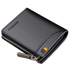 LAORENTOU Genuine Leather Wallets for Men, RFID Blocking, Multi Card Holder Slim Mens Wallet with Zipper Coin Purse, Bifold Wallet for Man, Boys, Teens(Black) (Soft Lichee Pattern Black)