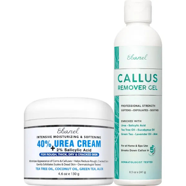 Ebanel Set of Professional Callus Remover for Feet, and Urea Cream 40% Plus Salicylic Acid 2%, Heel Foot Callus Remover Gel Exfoliator Dead Skin Cuticle Removal Toenail Softener Keratolytic Pedicure
