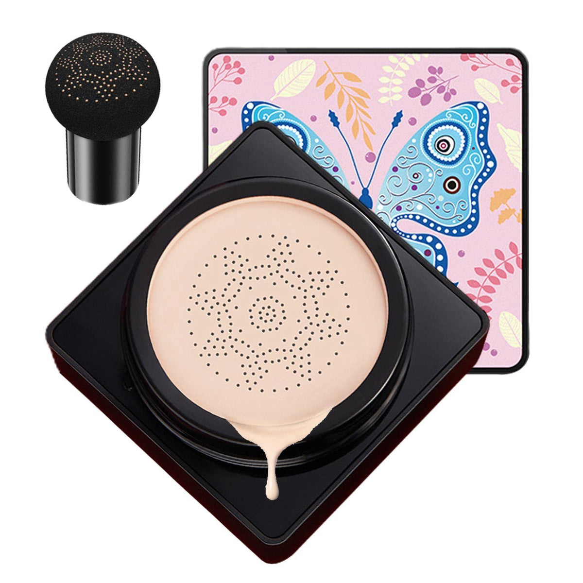 Cream Foundation,Mushroom Head Cream | Moisturizing BB Cream Foundation Long-Lasting Coverage of Blemishes with Mushroom Makeup Sponge