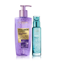 L’Oréal Paris Hydra Genius Aloe Water 72H Liquid Moisturizer, 70 ml & L’Oréal Paris Hyaluron Expert Replumping Face Wash with Hyaluronic Acid - 200ml
