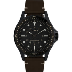 Timex Men's Analogue Watch with a Leather Strap Navi XL - Black