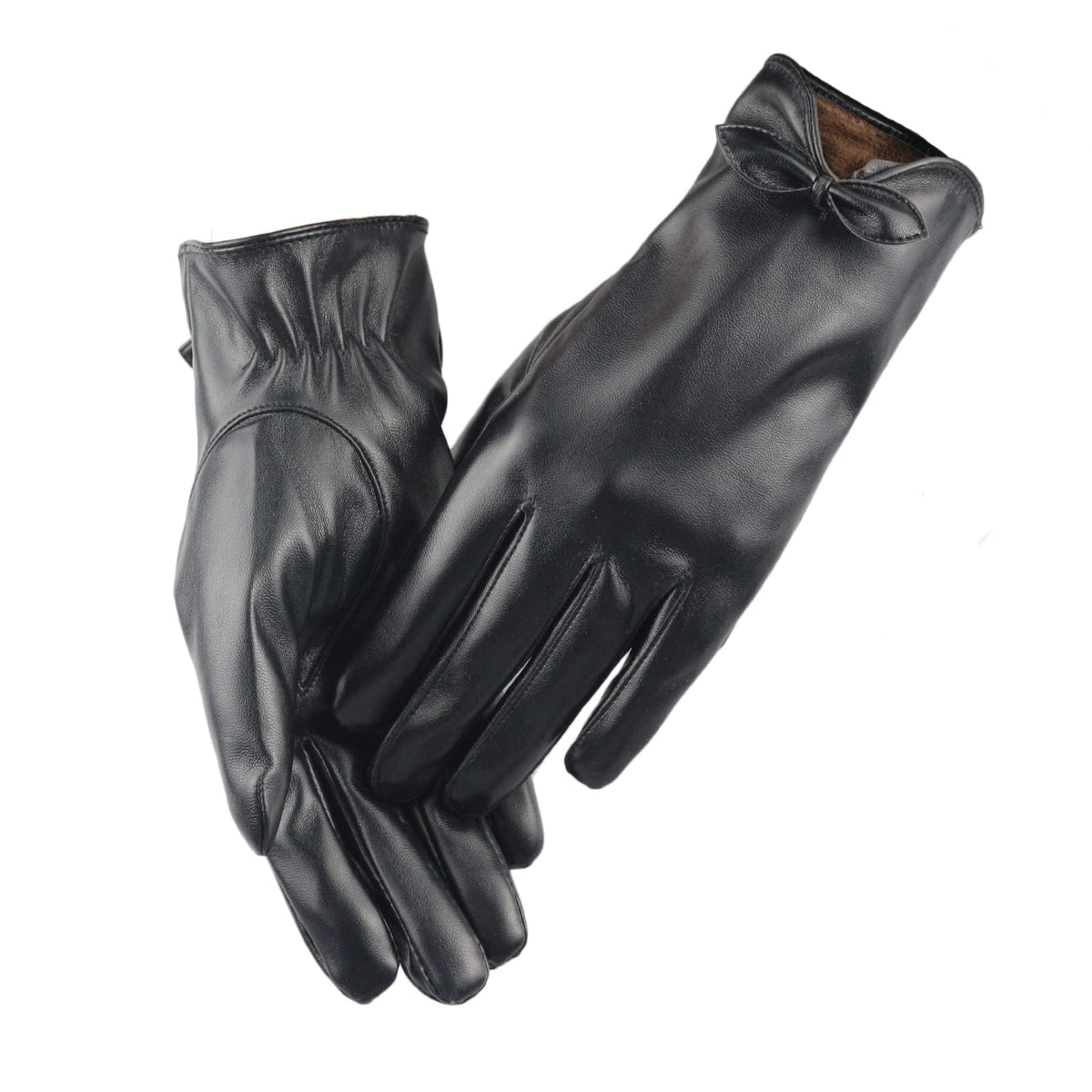 Azonee Leather Gloves for Women Women PU Leather Touchscreen Gloves Touch Screen Texting Winter Warm Cycling Driving Bowknot Gloves, One Size