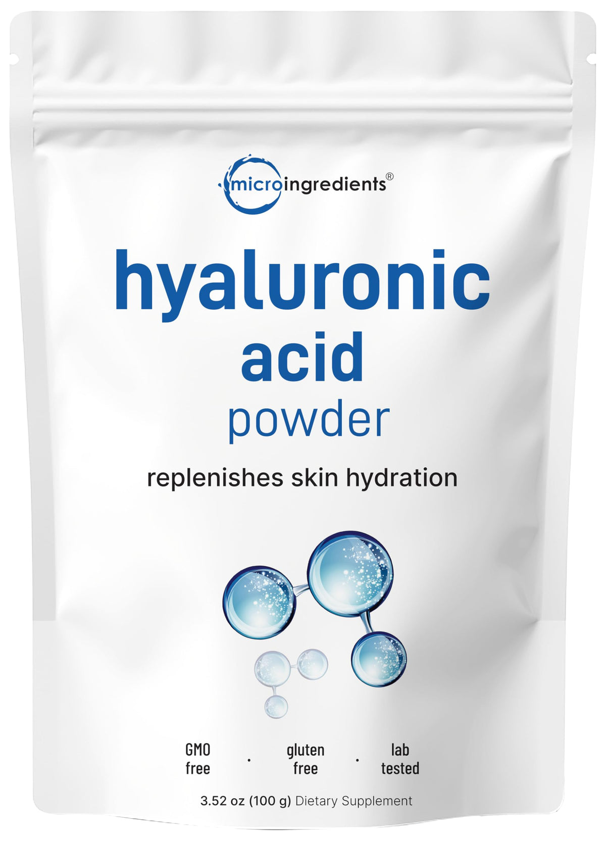 Micro Ingredients Hyaluronic Acid Serum Powder, High Molecular Weight, Cosmetics Grade, 30 Gram, Support Hydration and Moisture, Water Soluble (Within 2 Hours), Vegan Friendly