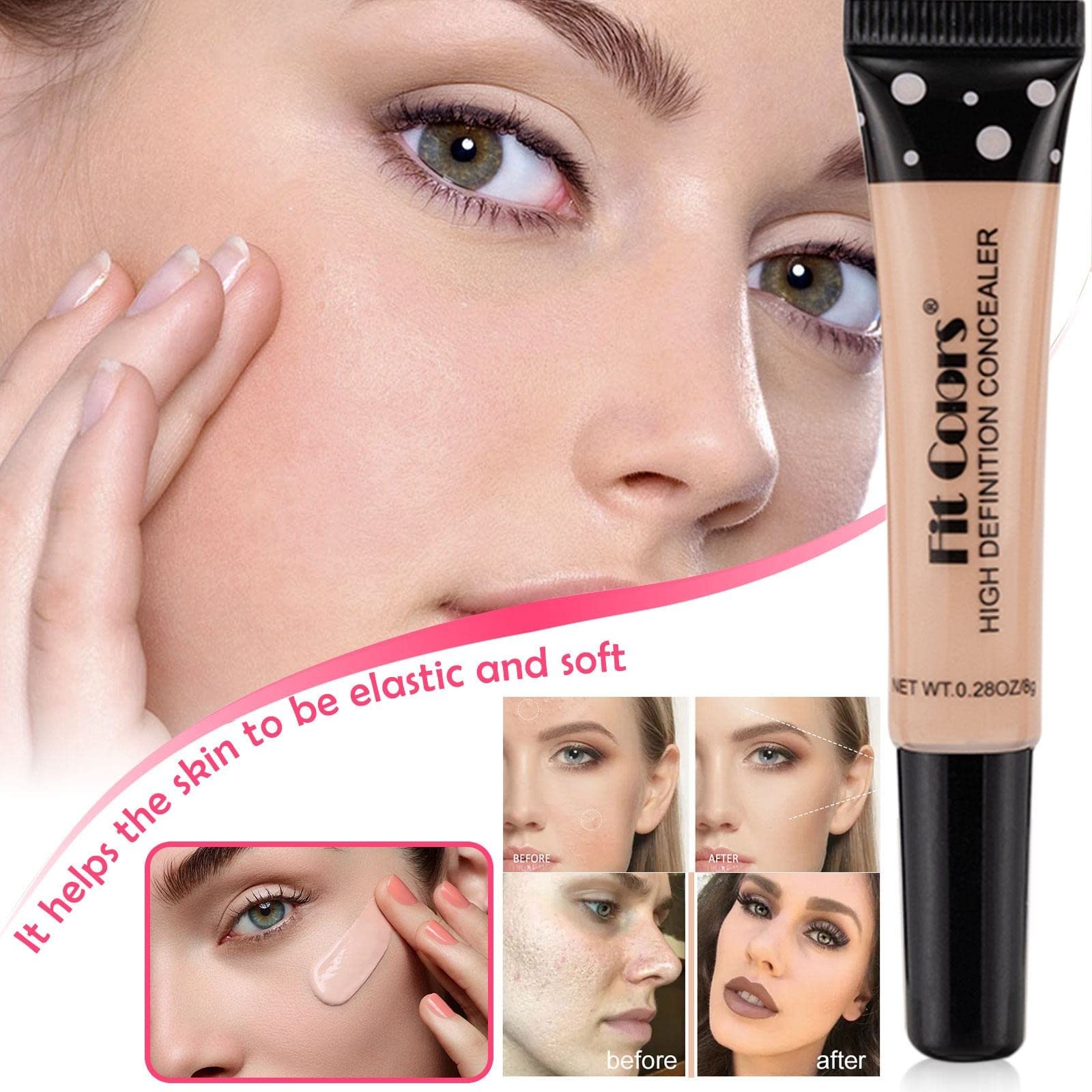 8 Color Concealer Concealer Repairing Nourishing Liquid Foundation Covering Dark Circles Spots Concealer Brightening Liquid Foundation Moisturizing Fixing Dip N Dots Lip Gloss (B, One Size)