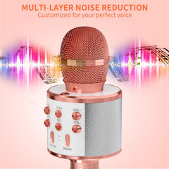 Kids Microphone for Singing, Wireless Bluetooth Karaoke Microphone for Adults, Portable Handheld Karaoke Machine, Toys for Boys and Girls Gift for Birthday Party (Rose Gold)