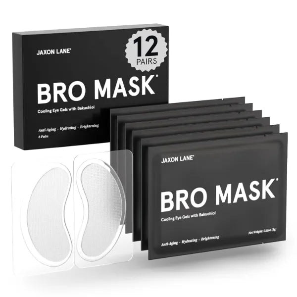 JAXON LANE BRO MASK Under Eye Gel Pads: Cooling Eye Patches for Dark Circles and Puffiness | Anti Aging Hydrogel Eye Patch Set + Bakuchiol, Green Tea, Hyaluronic Acid, Caffeine, Niacinamide/Vit B3 (2 X 6 Pairs)
