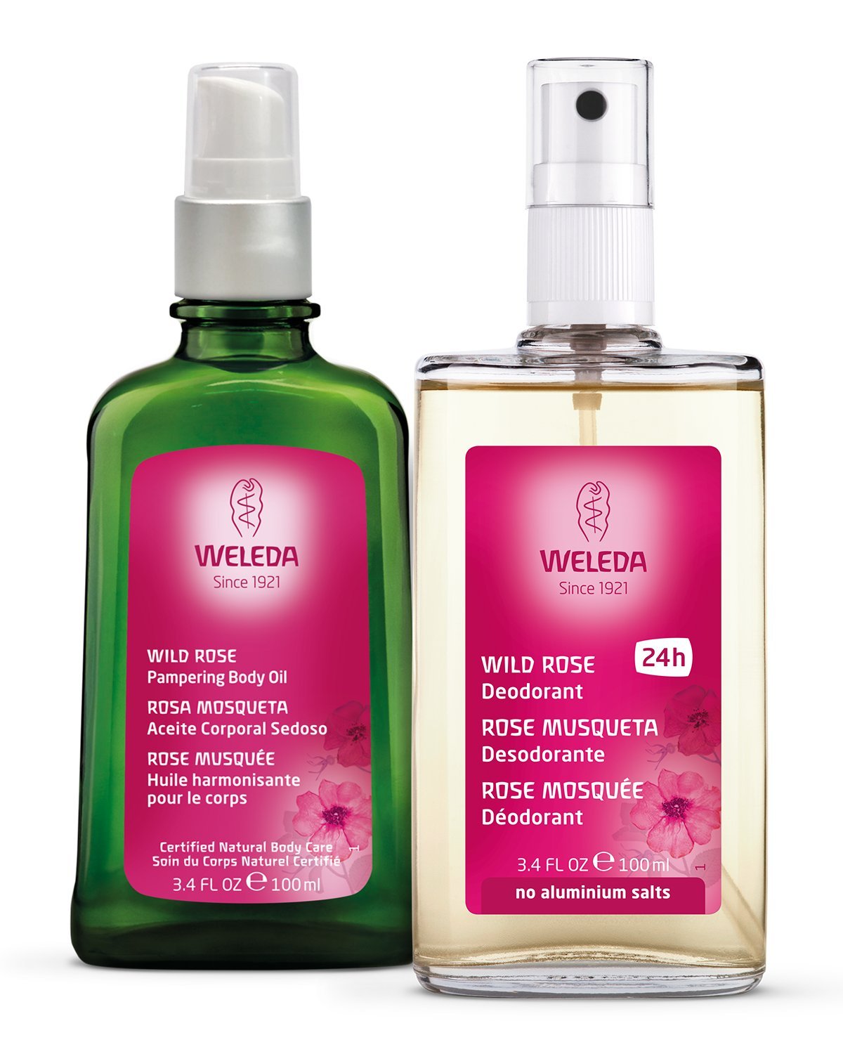 Weleda Wild Rose Body Oil and Deodorant Duo, 3.4 fl oz (Pack of 2) Botanically Infused Skin Pampering Kit with Wild Rose Oil