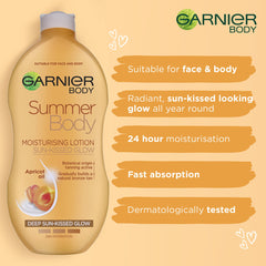Garnier Summer Body Gradual Tanning Moisturizer, For a radiant glow, Suitable for face and body, 24-hour hydration and an even, natural tan, Fast absorption, Vegan formula, Deep, 250 ml