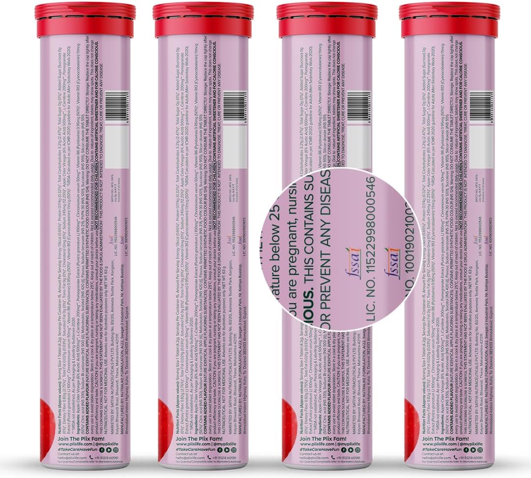 PLIX - THE PLANT FIX L-Carnitine ACV Effervescent Tablets Helps To Turn Fat Into Energy | 15 Tablets, Pack Of 4 | With Apple & Cinnamon | Supports Fat Burn | Weight Loss Drink for Women, Men