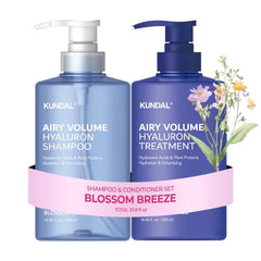KUNDAL Hyaluronic acid Airy Volume Shampoo and Treatment Set - [Blossom Breeze] Hair Roots Volumizing, Scalp Moisture Balance, Refreshing Aroma, Korean Hair care, For all hair types, 16.90 fl. oz each