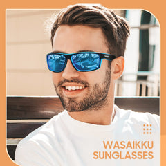 WASAIKKU Polarized Sunglasses for Men Women Classic Fashion Sunglasses Baseball Cycling Driving Fishing Golf Mens Sunglasses with UV Protectio - Black Frame With Blue Lens