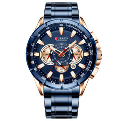 CURREN 8363 Watch for Male Men Quartz Man Wristwatch Watches with Stainless Steel Strap Band Three Sub-Dials Second Minute Microsecond Chronograph Date Calendar Indicator Waterproof Luminous Hands - Blue