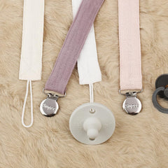 sugee Pacifier Clip for Baby Boy and Girl - Linen Soft Fabric Pacifier Hold with Clip for Binky, Leash Soothie Holder Unisex 4 Pack (Pink）