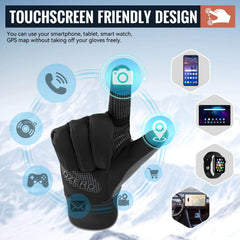 OZERO Winter Cycling Gloves for Men Women: Waterproof Windproof Anti-Slip Touchscreen Thermal Sports Gloves for Driving Hiking Bike Cycling Running - Black-grey