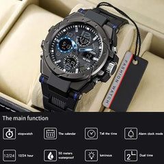 KASTWAVE Men's Waterproof Tactical Sports Watch, Dual Display Analog-Digital Outdoor Watch with Alarm, Large Face Multifunctional Timepiece for Active Men