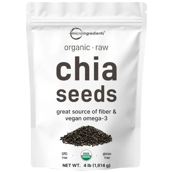 Micro Ingredients Organic Chia Seeds, 4lbs | Contains Omega-3s | Non-GMO | Excellent Source of Fiber | Plant Based Protein | Raw Chia Seed Source | Great for Baking, Smoothies & Pudding | Gluten Free