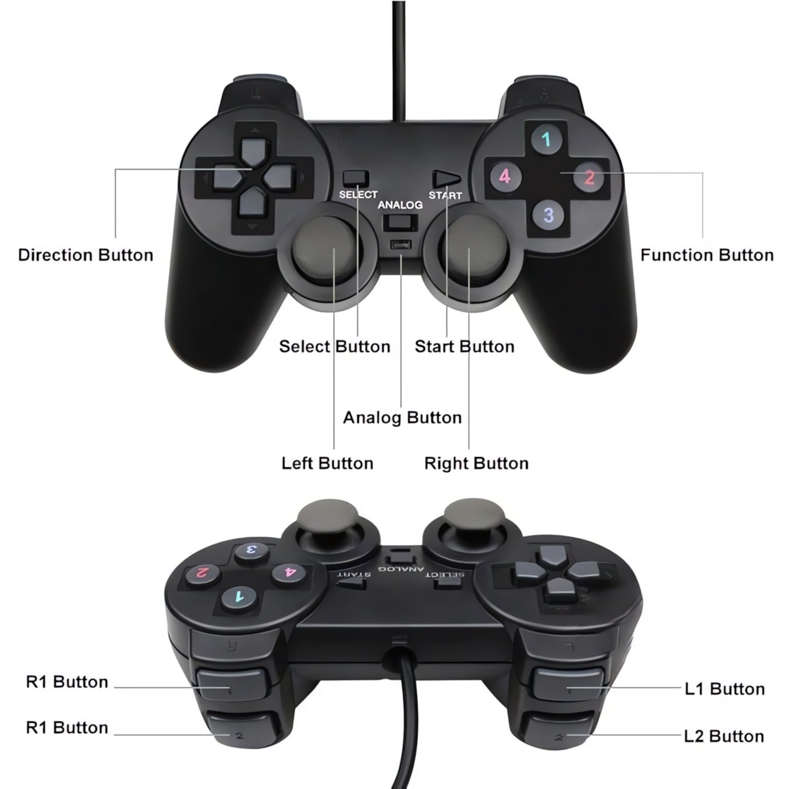 UCOM USB Gamepad/Joystick/Wired Gaming Controller for PC Computer Laptop Window with Dual Vibration Motor & Dual Analog Key & 1.8 Meter Cable, Kids & Adults - Black (Single Piece)