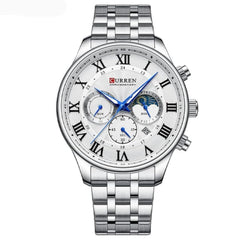 CURREN Original Brand Stainless Steel Band Wrist Watch For Men With Brand (Box & Bag)-8427 - SILVER WHITE