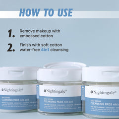 Nightingale Korean Daily Derma Cleansing Pads Mild Acid 70 Pcs - Face Skin Care with Hyaluronic Acid, Hydrating Makeup Remover - Gentle Peel Exfoliating Facial Pads for Sensitive skin