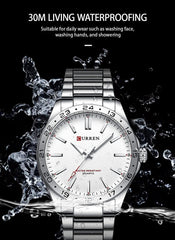 CURREN New Model CURREN Brand Light Up Dial Male Watch Simple 43mm Big Dial Stainless Steel Strap Waterproof 3ATM Men's Clock 8452 - SILVER WHITE