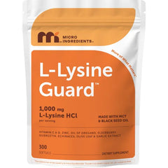 Micro Ingredients L-Lysine Guard 1,000mg Per Serving, 300 Softgels | with Vitamin C, D3, Zinc, Oil of Oregano, Quercetin & Garlic | Immune Support* | Made with MCT & Black Seed Oil | Non-GMO