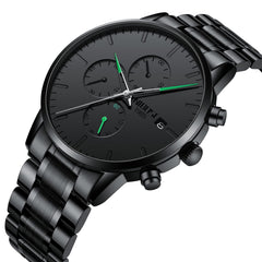 NIBOSI Men's Watches Analog Minimalist Black Dial Watches for Men Business Chronograph Military Casual Wrist Watches Stainless Steel Strap Date - Green