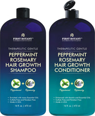 First Botany Peppermint Rosemary Hair Regrowth and Anti Hair Loss Shampoo and Conditioner Set - Daily Hydrating, Detoxifying, Volumizing Shampoo and Fights Dandruff For Men and Women 473ml x 2