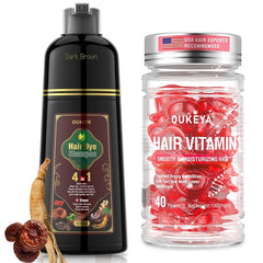 OUKEYA Dark Brown Hair Dye Shampoo 4 In 1 Hair Vitamins Hair Treatment Serum