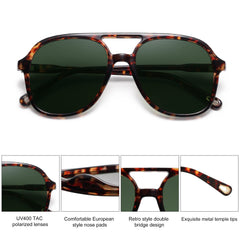 SOJOS Retro Vintage Polarized Sunglasses Double Bridge Brow Bar Square Aviators SJ2174