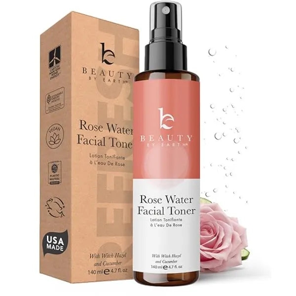 Beauty by Earth Rose Water Spray for Face USA Made with Natural & Organic Ingredients Hydrating Alcohol-Free Rosewater Toner Mist with Witch Hazel & Glycerin for Dry and Sensitive Skin