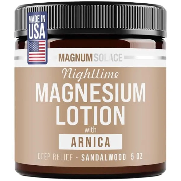 Magnum Solace Nighttime Magnesium Lotion with Arnica Soothing Relief & Relaxation, Highly Concentrated Magnesium for Muscles & Joints Apply to Legs or Feet Before Bed Skin Friendly