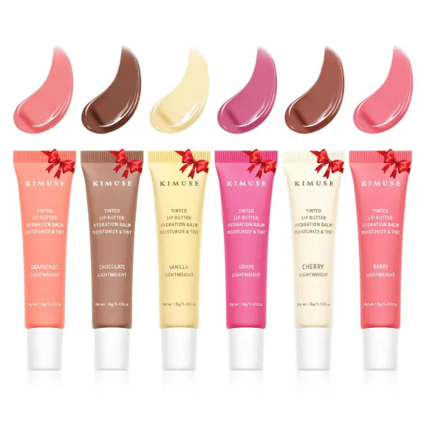 KIMUSE 6PCS Tinted Lip Butter Set – Hydrating, Plumping & Sheer Tint Balm with Hyaluronic Acid & Vitamin E, Vegan Lip Care for Dry Lips
