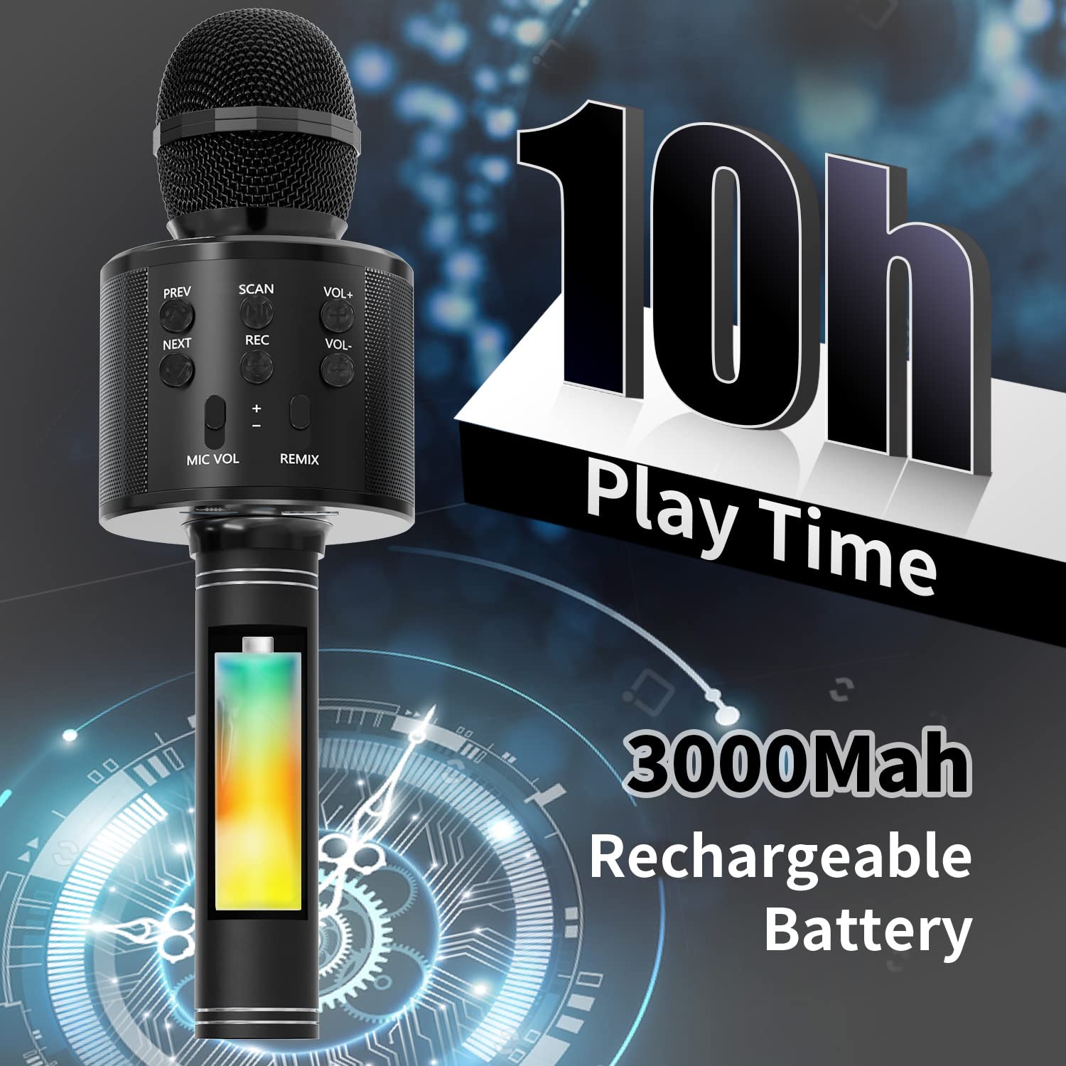 Kids Microphone for Singing, Wireless Bluetooth Karaoke Microphone for Adults, Portable Handheld Karaoke Machine, Toys for Boys and Girls Gift for Birthday Party (Black)