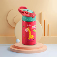 Luv Lap Premium Stainless Steel Straw Sipper made of SS304 steel, 280ml, Pink, with One-Touch Spout Opening, BPA-Free, rust-free, odour-free Durable Design, with easy portable handle,