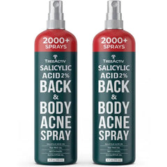 TreeActiv Salicylic Acid Back & Body Acne Spray, Fine Mist Back Spray for Bacne & Chest Acne, Tea Tree + Eucalyptus, Fast-Drying Non-Staining, 4 fl oz (2-Pack)