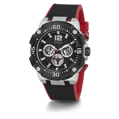 GUESS Men's Stainless Steel Multifunction 50mm Watch, Black/Silver-Tone, one, Quartz Watch