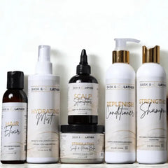 Bask & Lather Co. Healthy Hair Growth Starter Kit – Healthy Hair Care Routine Set with Shampoo, Conditioner, Scalp Treatment & Hydration System for All Hair Types