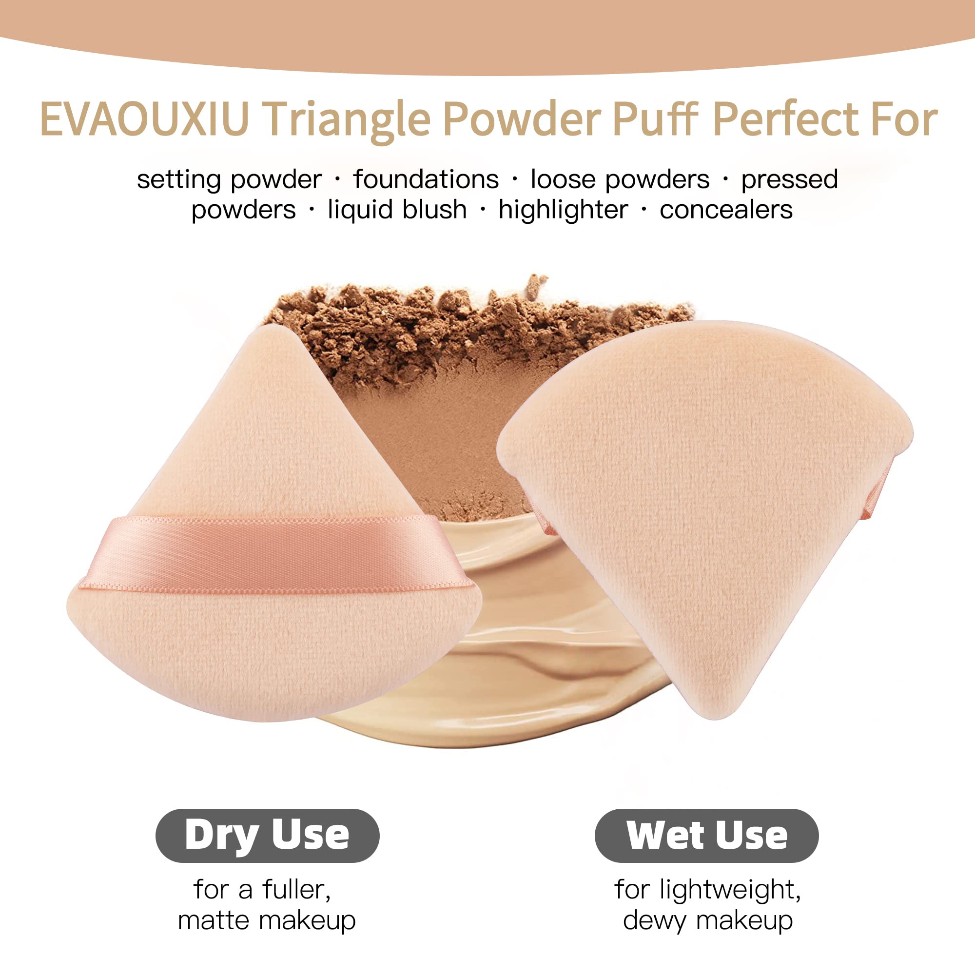 2 Pcs EVAOUXIU Triangle Powder Puff for Face Powder, Soft Plush Setting Powder Puff, Velour Cosmetic Foundation Blender Sponge Beauty Makeup Tools (Pink&Nude)