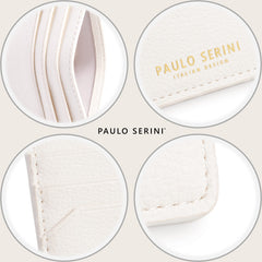 PAULO SERINI® Unisex Card Holder with 6 Card Slots and Compartment for Banknotes and Coins Elegant Credit Card Holder Made of Soft Vegan Leather - Cloud White