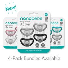 NANOBÉBÉ Active Baby Pacifiers 4+ Months Orthodontic, 100% Silicone BPA Free, Perfect Baby Registry Gift 4 pack, Black/Cool Grey