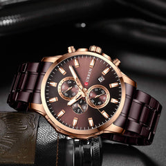 CURREN New Watch Men Fashion Sport Watch Stainless Steel Band Quartz Wristwatch Military Chronograph Clock Male Waterproof 8348, rose gold brown, Chronograph,Quartz Movement